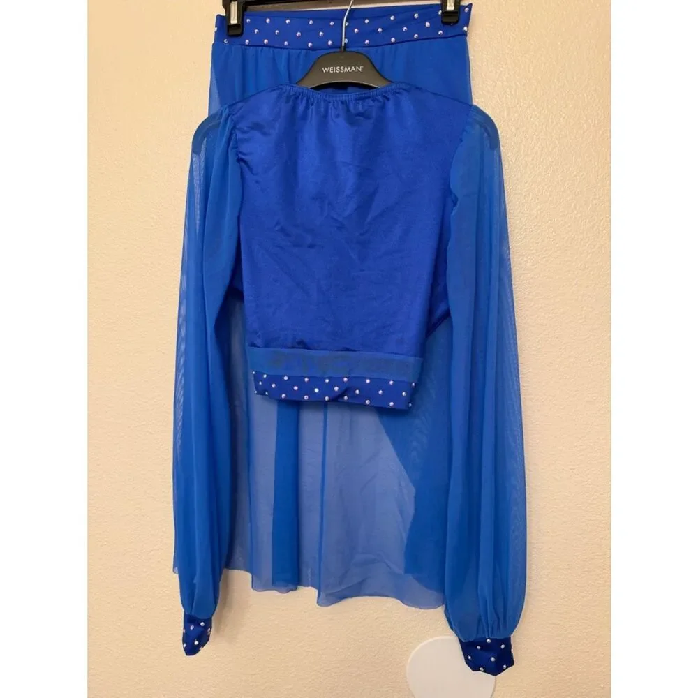 Kelle dance costume blue 2 piece Ocean Eyes 4302 skirt top MA-Medium adult